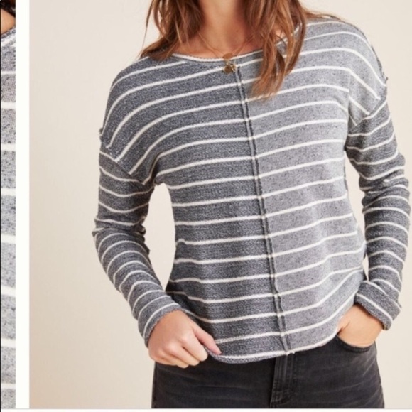 NWT Anthropologie Textured Sweatshirt Striped - Picture 1 of 8